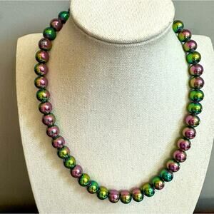Rainbow Beaded Necklace Multicolor Hematite Beads Choker Jewelry Bold Layering